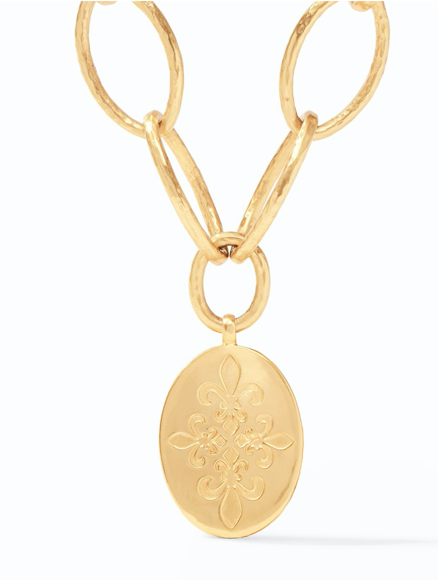 Fleur-de-Lis Statement Necklace Gold Obsidian Black Reversible - Millo Jewelry