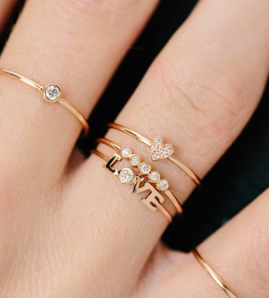 14K ITTY BITTY PAVE HEART RING - Millo Jewelry