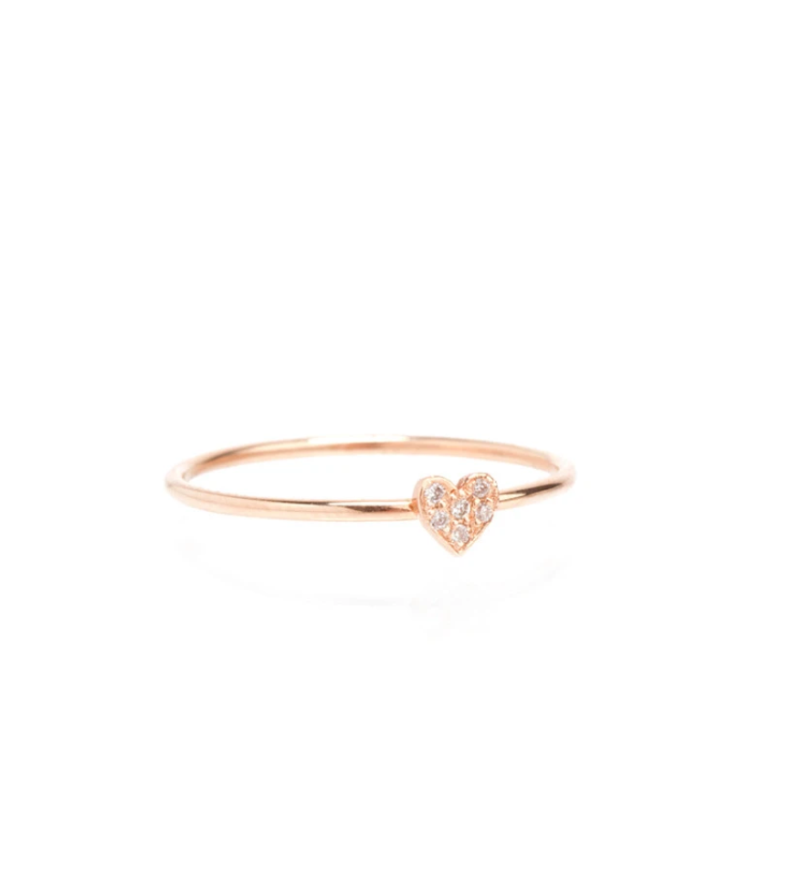14K ITTY BITTY PAVE HEART RING - Millo Jewelry