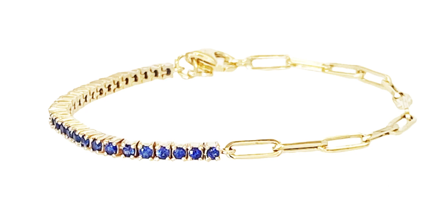 Half & Half Gemstone Tennis Paperclip Bracelet - Millo Jewelry