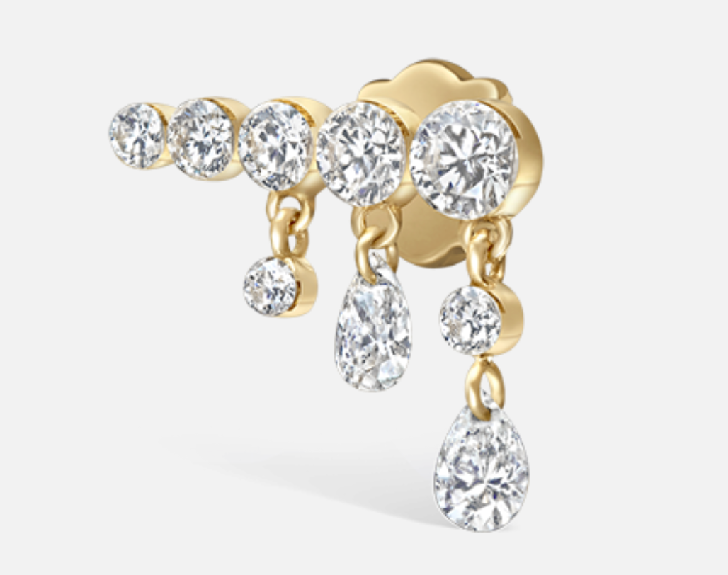 11mm Invisible Set Diamond Crescendo Bar Threaded Stud Earring - Millo Jewelry