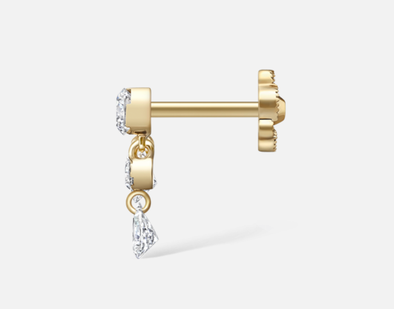 11mm Invisible Set Diamond Crescendo Bar Threaded Stud Earring - Millo Jewelry