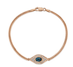 Load image into Gallery viewer, 14K Gold Diamond Oval Blue Topaz Evil Eye Bracelet - Millo Jewelry
