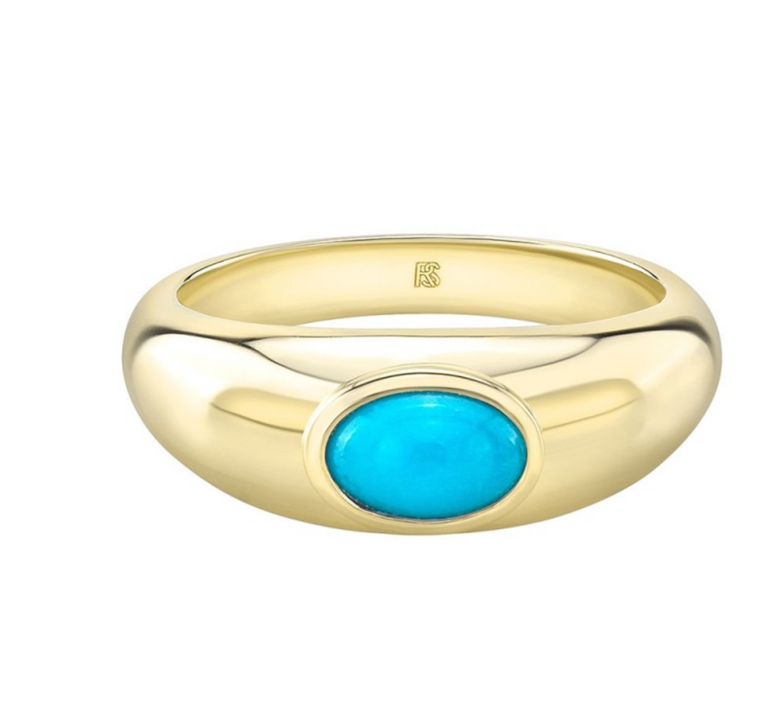 Gold Bezel Set Turquoise Dome Ring - Millo Jewelry