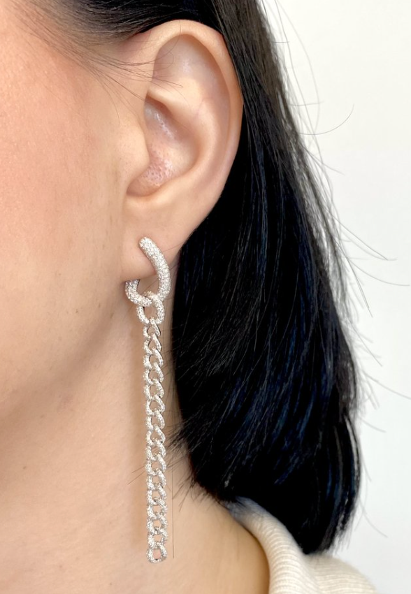 Long Pave Chain Link Earrings - Millo Jewelry