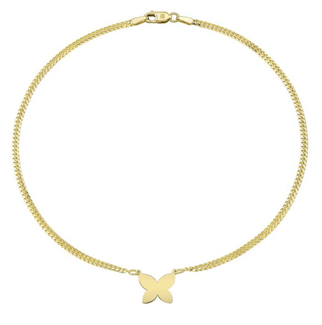 14K GOLD FLOATING BUTTERFLY MINI MIAMI CUBAN LINK ANKLET - Millo Jewelry