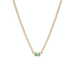 Load image into Gallery viewer, 14K EXTRA SMALL CURB CHAIN EMERALD CUT EMERALD BEZEL NECKLACE - Millo Jewelry
