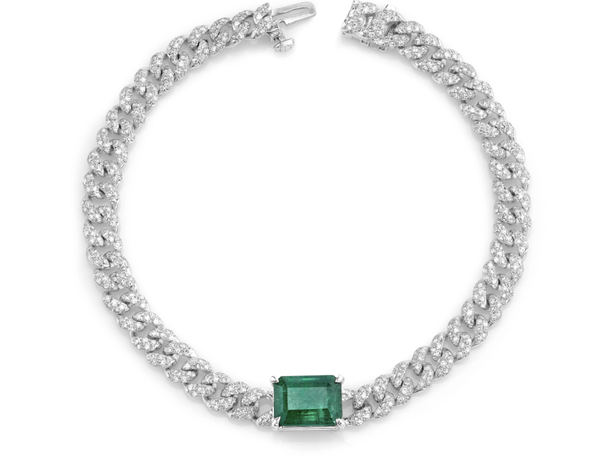 Emerald Center Pave Mini Link Bracelet - Millo Jewelry