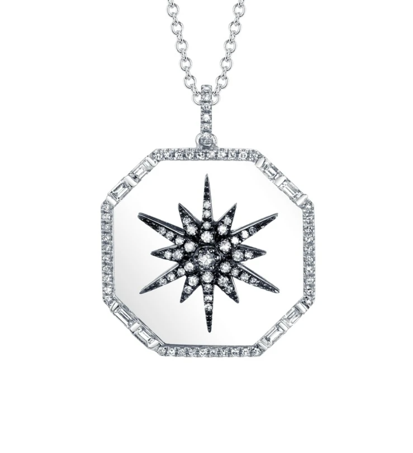 18K Pave Diamond Octagon Starburst Disc Necklace - Millo Jewelry