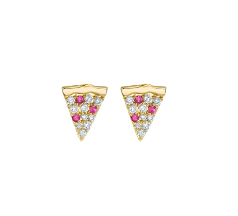 GOLD DIAMOND & RUBY PIZZA SLICE STUD EARRINGS - Millo Jewelry