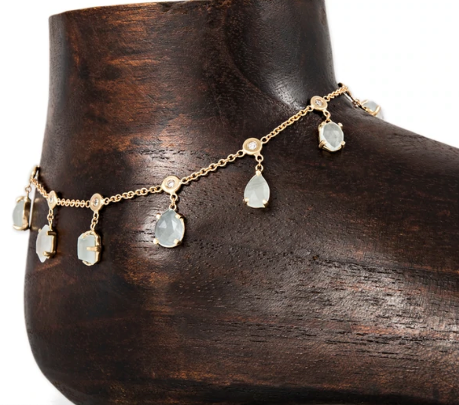 MULTI SHAPE AQUAMARINE + DIAMOND SHAKER ANKLET - Millo Jewelry