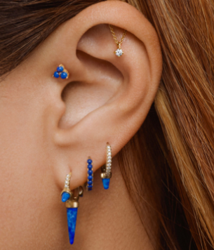 6.5mm Single Short Lapis Spike Diamond Eternity Hoop Earring - Millo Jewelry