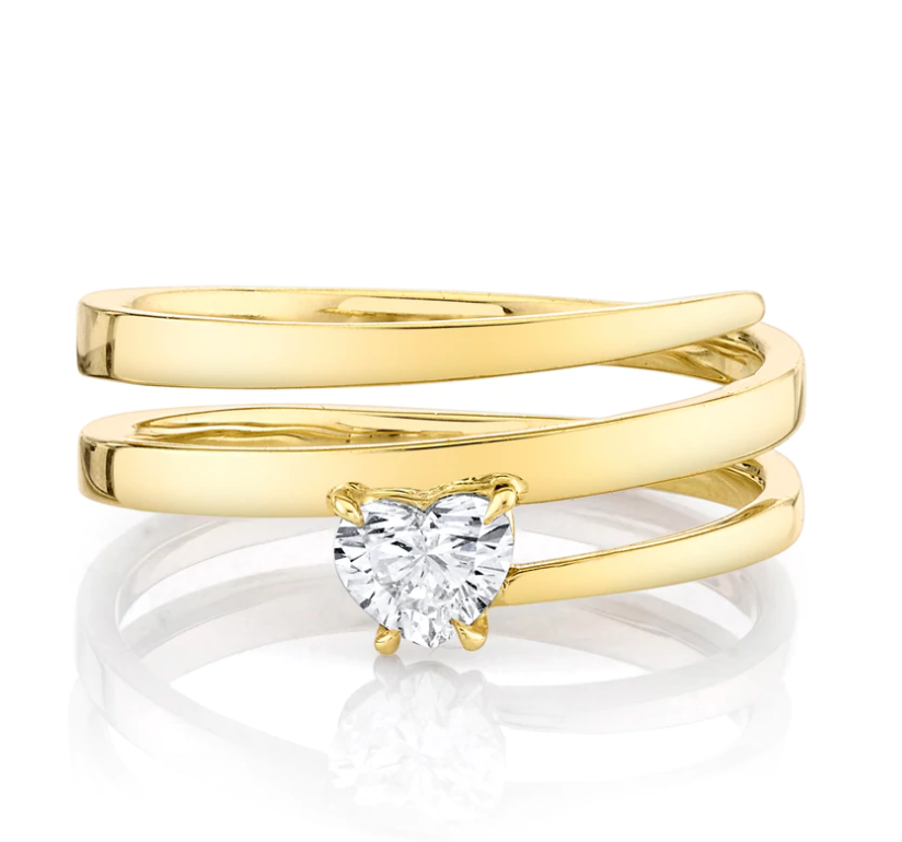 GOLD COIL RING WITH HEART DIAMOND POINT - Millo Jewelry