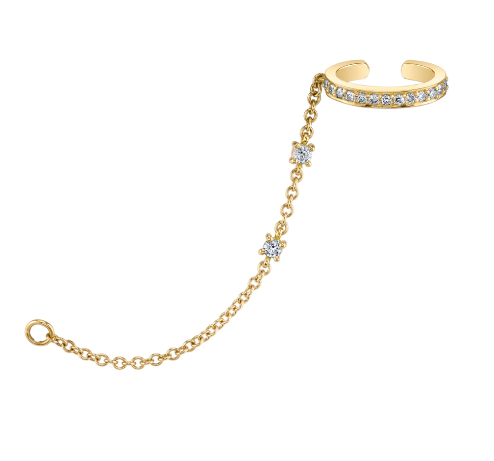 Single Row Diamond Ear Cuff with Diamond Chain - Millo Jewelry