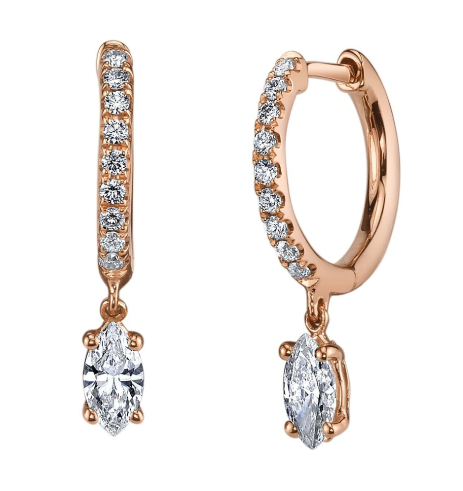 DIAMOND HUGGIES WITH MARQUIS DIAMOND DROP - Millo Jewelry