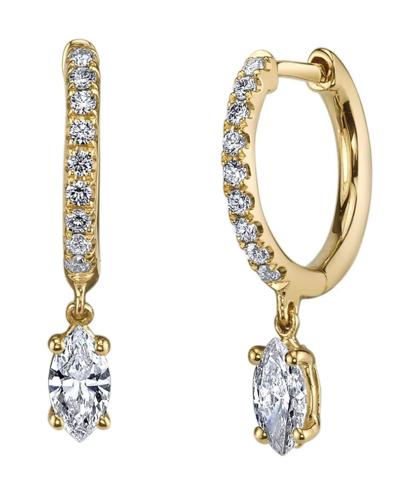 DIAMOND HUGGIES WITH MARQUIS DIAMOND DROP - Millo Jewelry