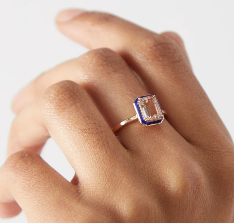 Navy Enamel & Morganite Ring - Millo Jewelry
