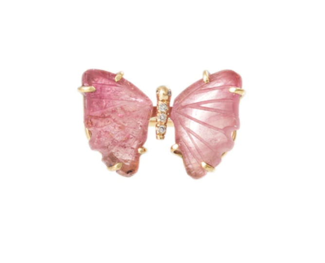 SMALL PINK TOURMALINE PAVE DIAMOND BUTTERFLY RING - Millo Jewelry