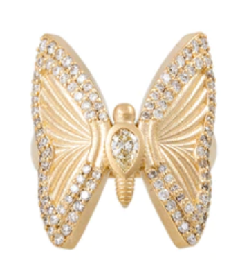 LARGE PAVE TEARDROP DIAMOND CENTER BUTTERFLY RING - Millo Jewelry
