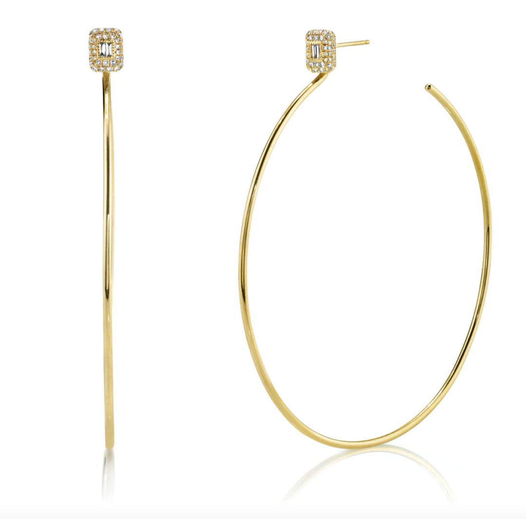 PAVE BAGUETTE DROP HOOPS - Millo Jewelry