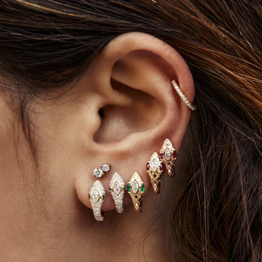 EMERALD EYES MARQUISE DIAMOND HEAD SNAKE MINI HOOP - Millo Jewelry