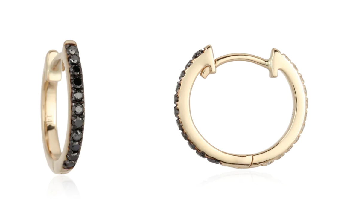 ONE SIDE BLACK DIAMOND ONE SIDE DIAMOND HUGGIES - Millo Jewelry