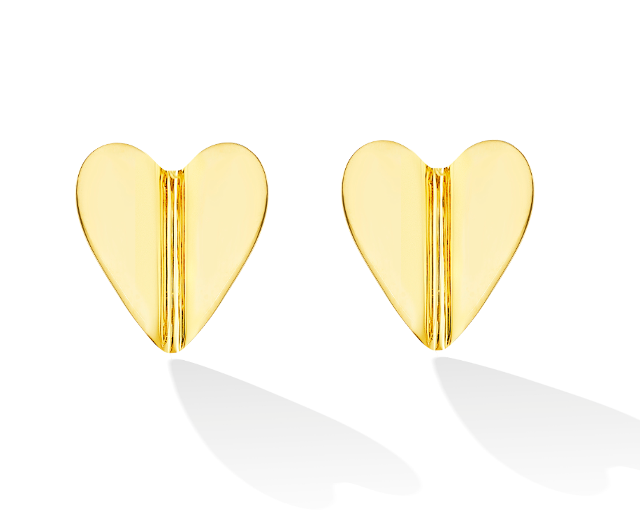 18K Yellow Gold Wings of Love Large Folded Studs - 18mm Hearts