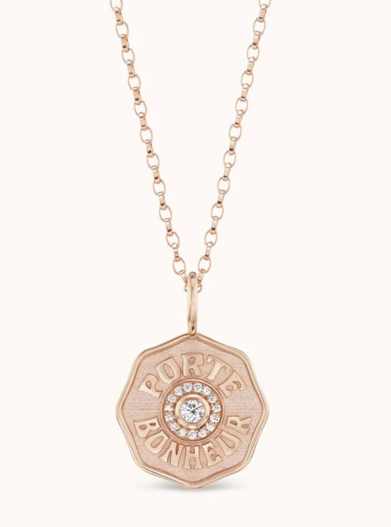 Raised Gold Mini Diamond Halo Porte Bonheur Necklace - Millo Jewelry