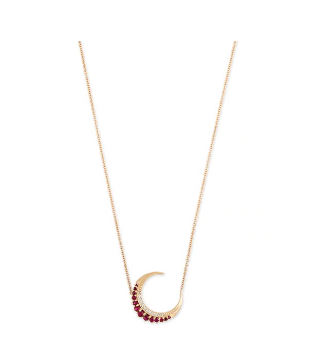 MINI RUBY CRESCENT MOON NECKLACE - Millo Jewelry