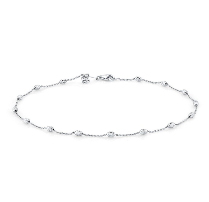 14K WHITE GOLD DIAMOND CUT BEADED CHAIN ANKLET - Millo Jewelry