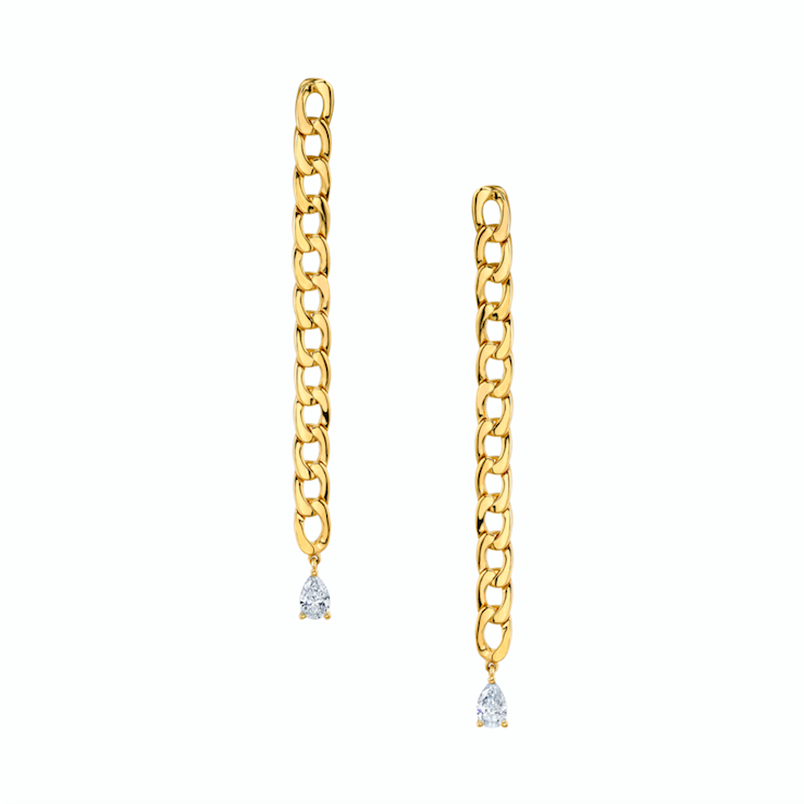 Plain chain link earrings w/ pear diamond drops - Millo Jewelry