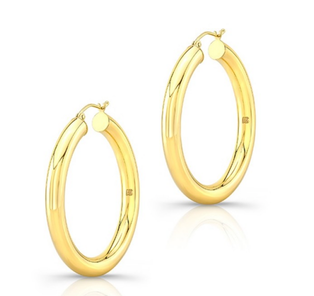14K Yellow Gold 1.5" Tube Hoops - Millo Jewelry