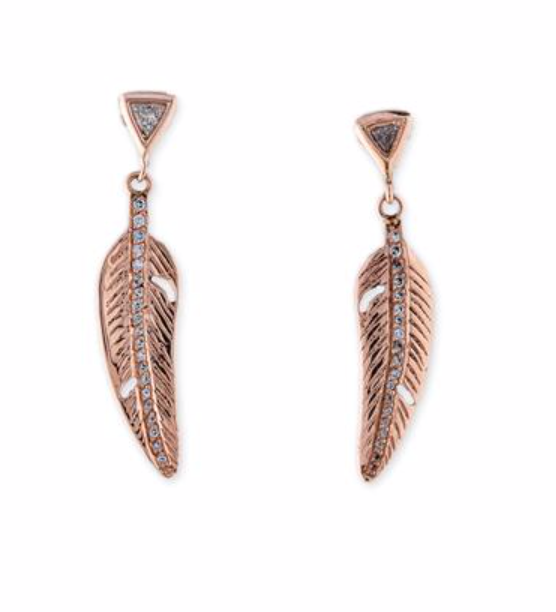 Pave Trillion + Gold Feather Earrings - Millo Jewelry