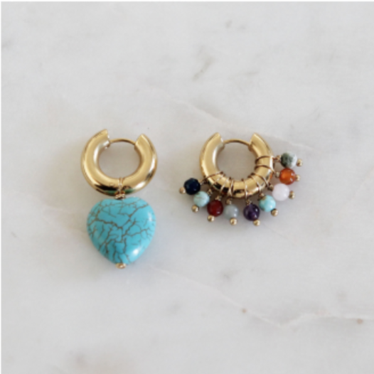 Mismatched Multi Color Stones and Turquoise Stone Earrings BO-33 - Millo Jewelry