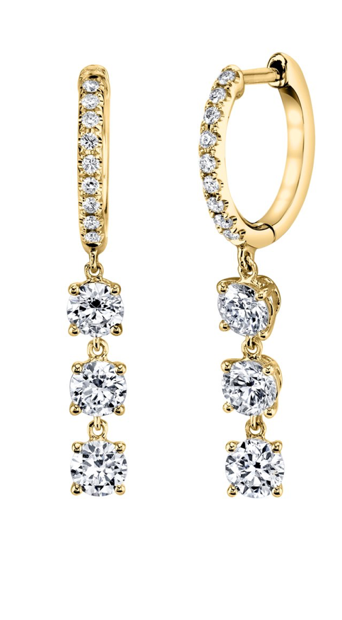 Huggies w/ 3 Round Diamond Drops - Millo Jewelry