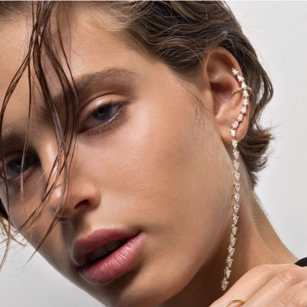 Long Crystal Drop Crawler - Millo Jewelry