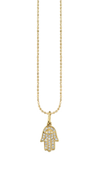Load image into Gallery viewer, Small Pave Hamsa Charm Necklace W/ Diamond - Millo Jewelry
