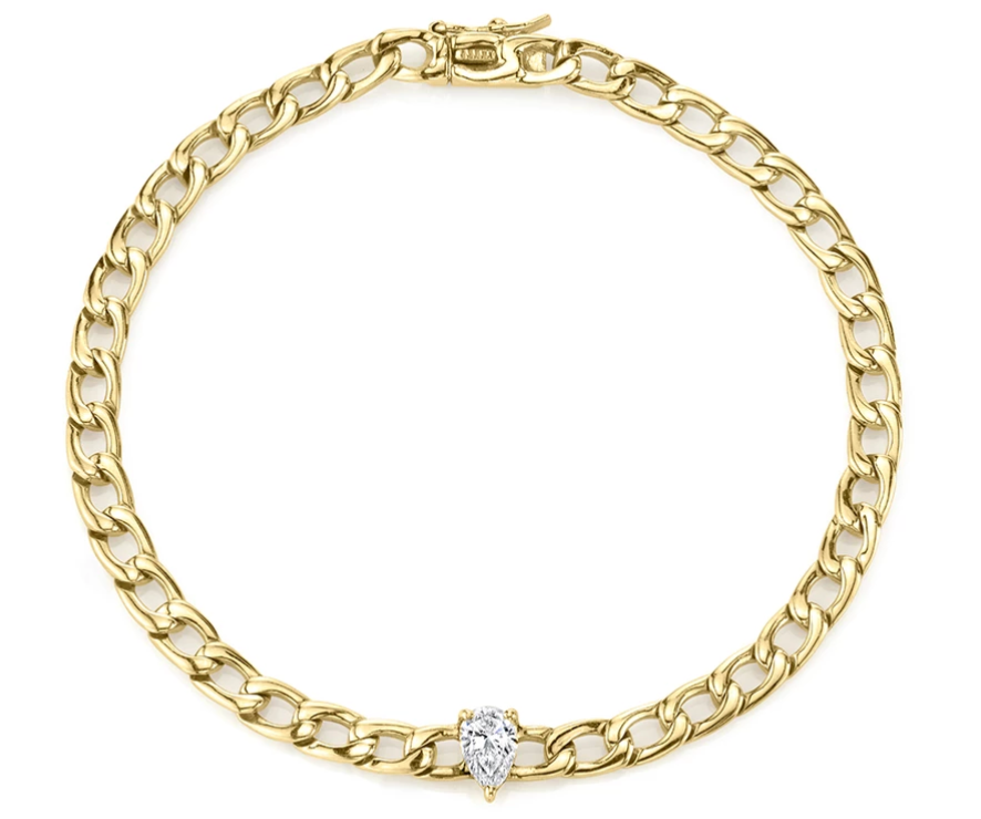 Plain chain bracelet w/ pear diamond center - Millo Jewelry