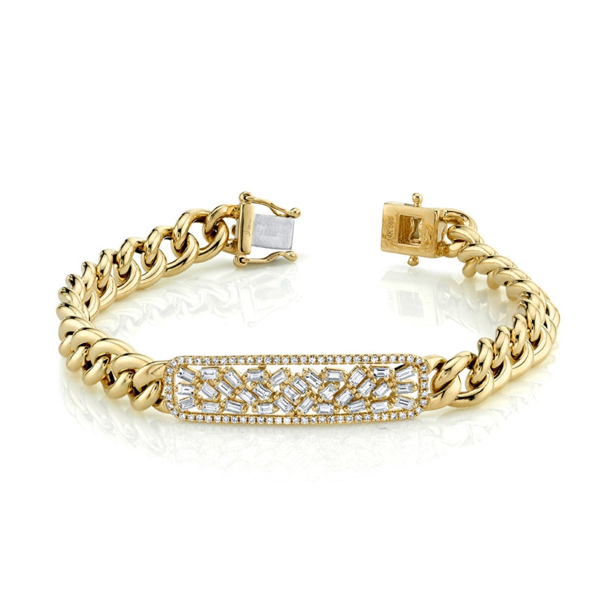 Scattered Baguette ID Link Bracelet - Millo Jewelry