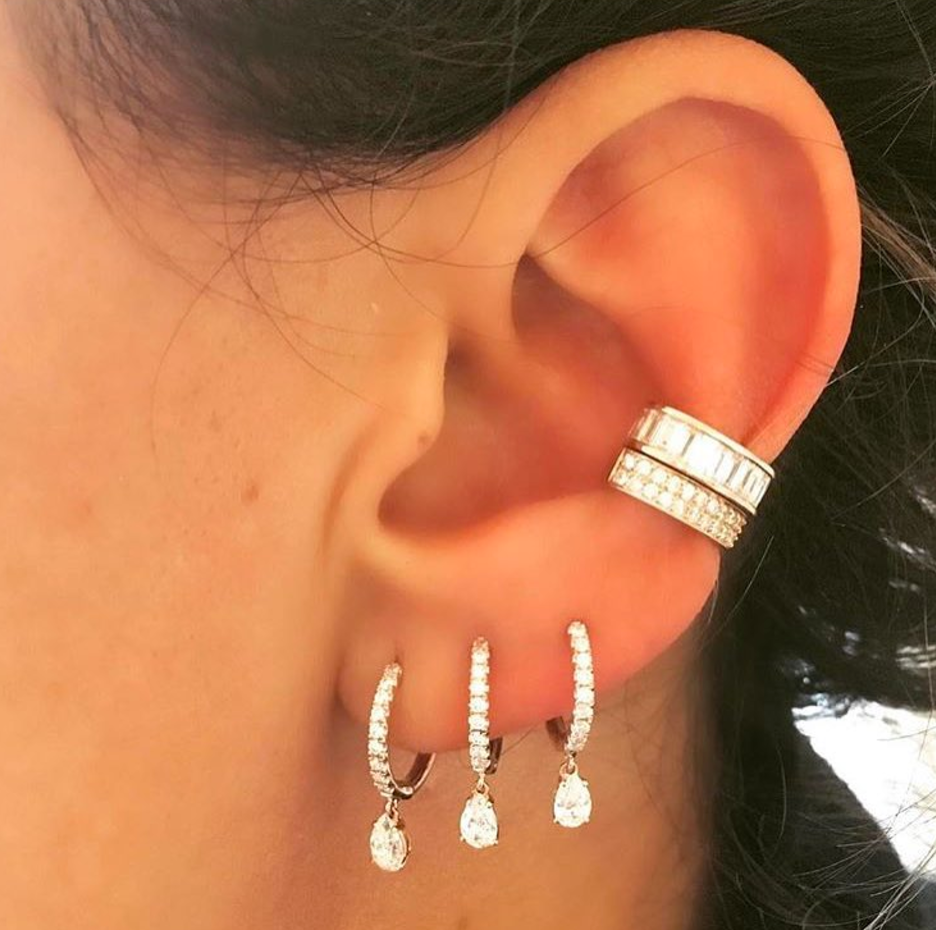 Diamond Huggies w/ Pear Diamond Drop - Millo Jewelry