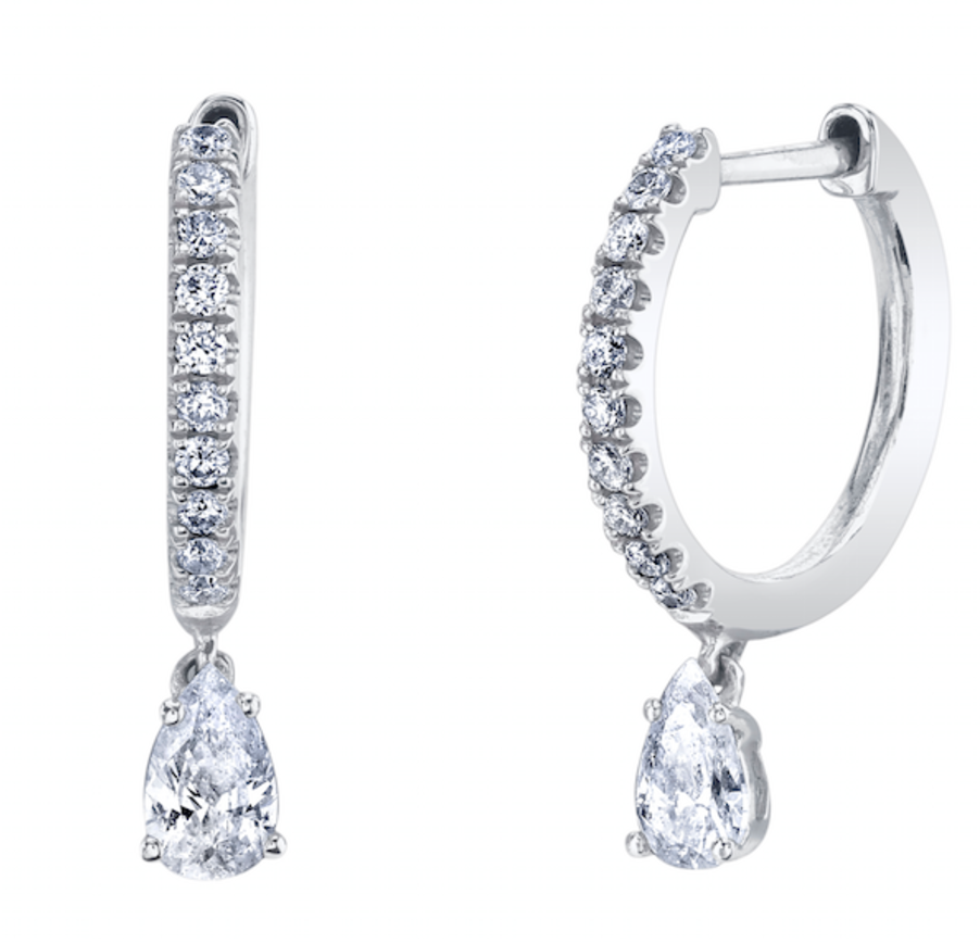 Diamond Huggies w/ Pear Diamond Drop - Millo Jewelry
