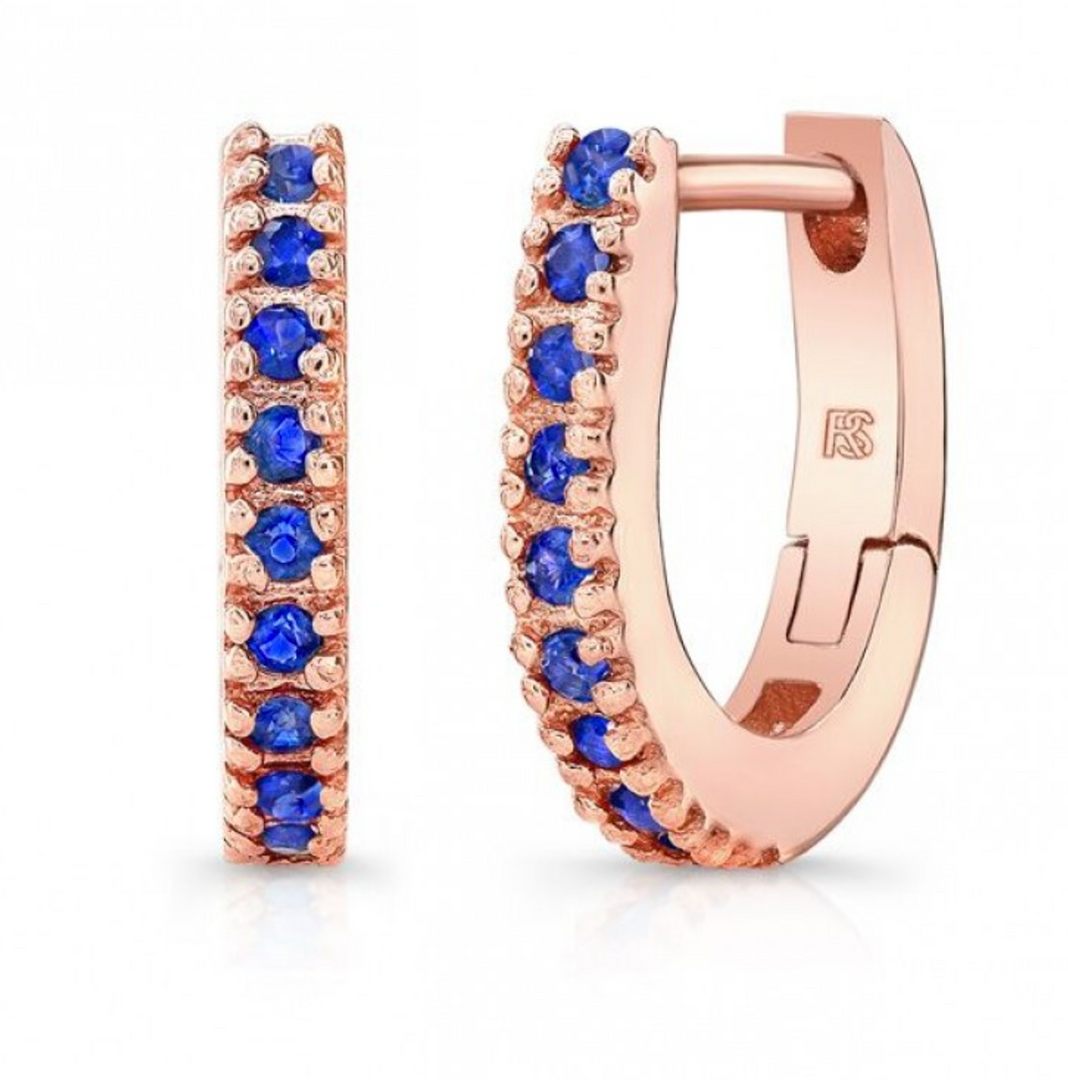 14K Rose Gold Blue Sapphire Huggie Hoops - Millo Jewelry