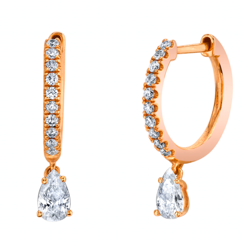 Diamond Huggies w/ Pear Diamond Drop - Millo Jewelry