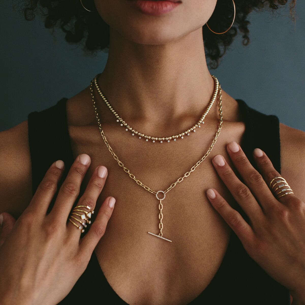 Large Square Oval Link Chain Faux ToggleLariat Necklace - Millo Jewelry