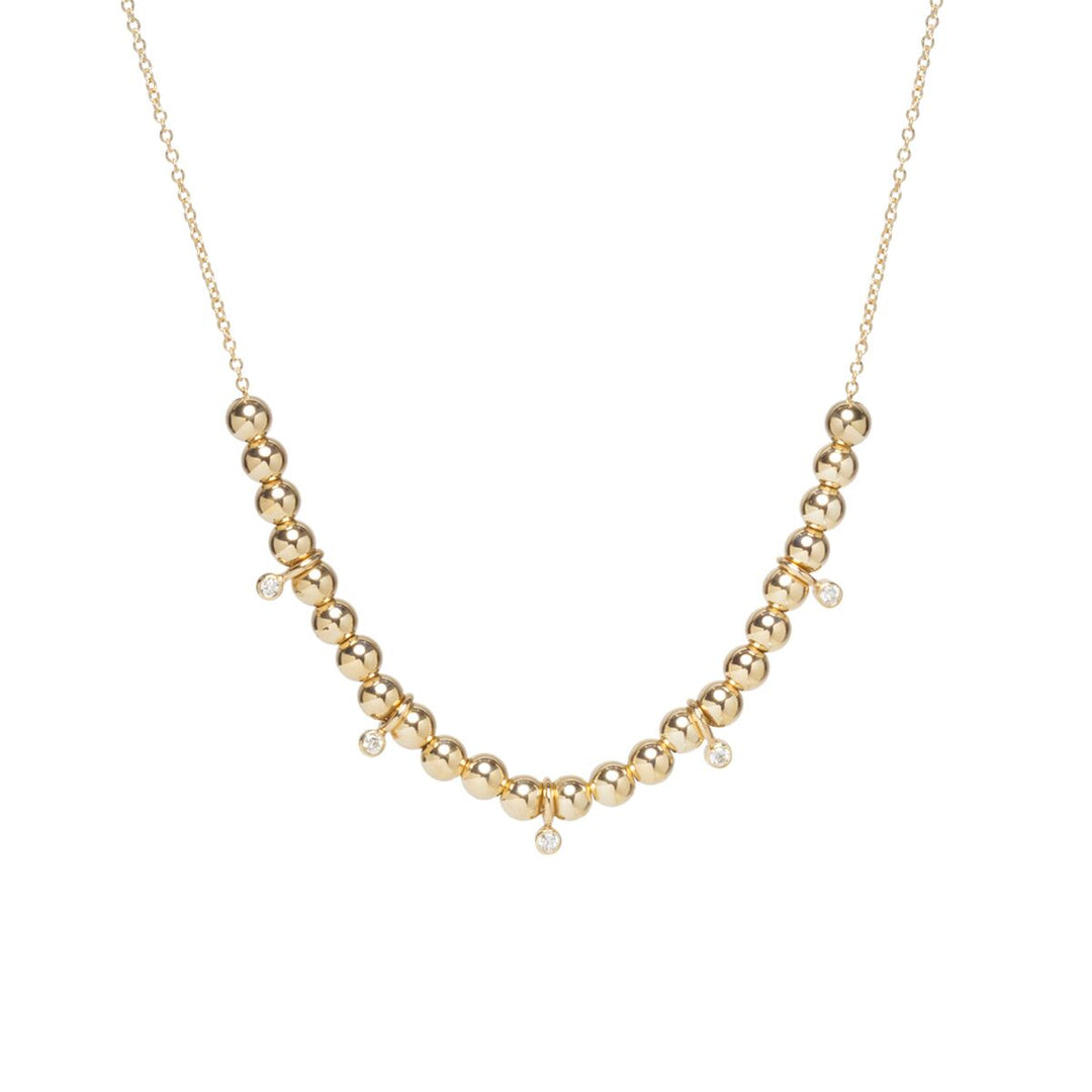 14K Gold Chain Necklace with Gold Beads and White Diamonds - Millo Jewelry