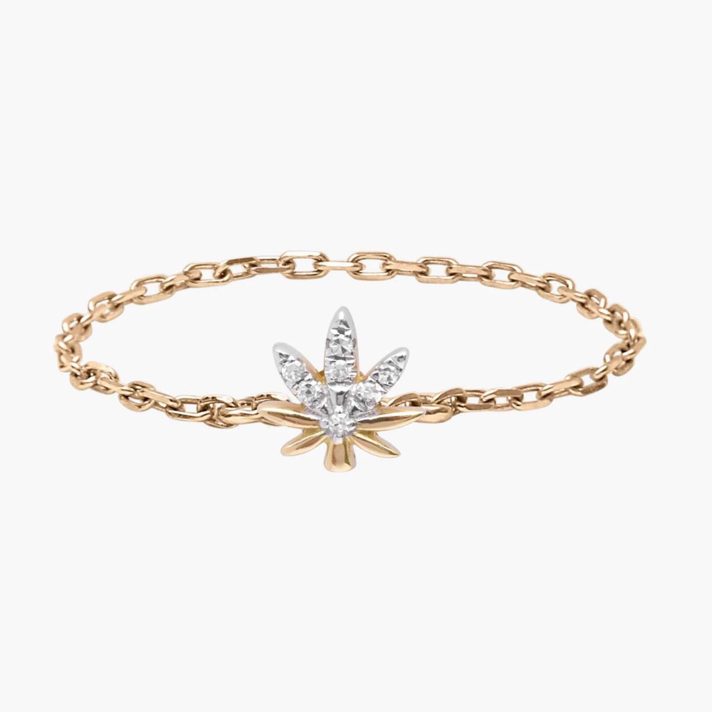 Gold and Diamond Leaf Chain Ring - Millo Jewelry