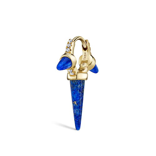6.5mm Triple Long Lapis Spike Diamond Eternity Hoop Earring - Millo Jewelry