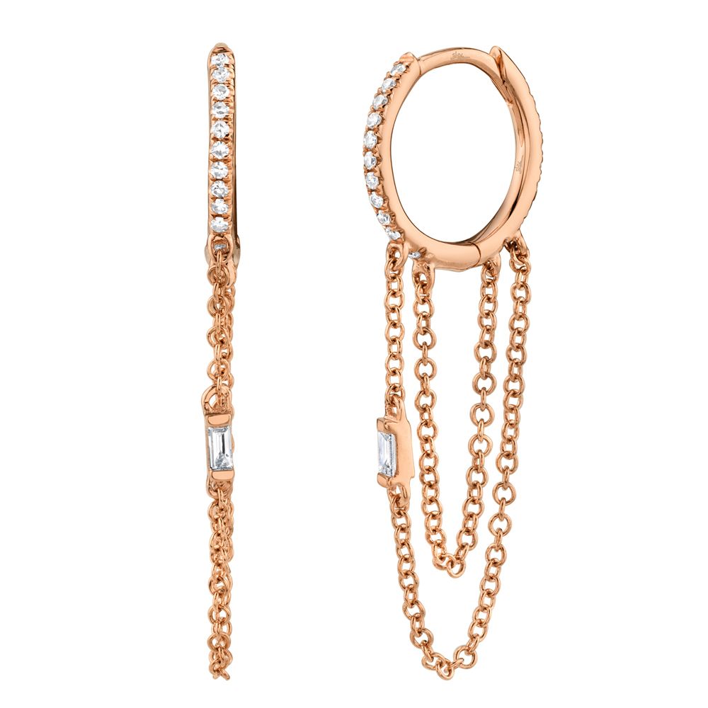 14KT GOLD Diamond Baguette Huggie Earring - Millo Jewelry