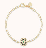 Load image into Gallery viewer, Petite Porte Bonheur Bracelet with Black Enamel and Emerald Center Stone in Yellow Gold
