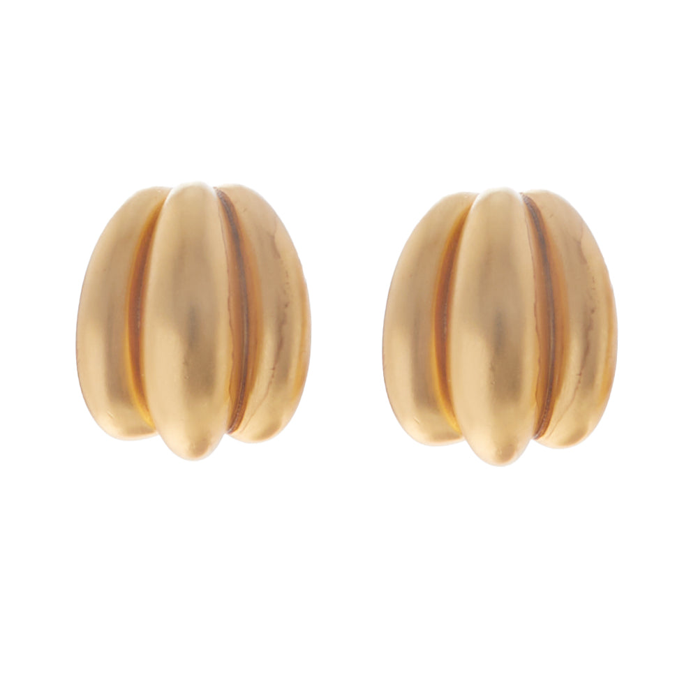 Grooved Gold Clip on Earrings